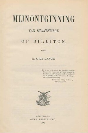 Mijnontginning van staatswege op Billiton
