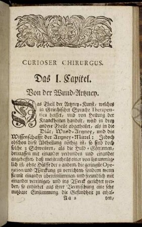 Das I. Capitel. Von der Wund-Artzney.
