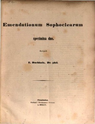 Emendationum Sophoclearum specimina duo