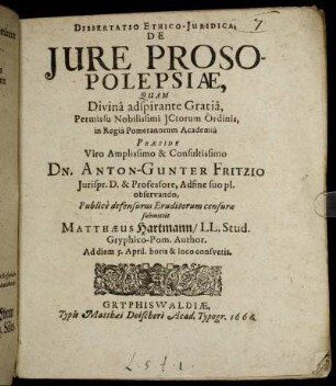 Dissertatio Ethico-Iuridica, De Iure Prosopolepsiae