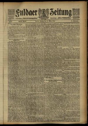 Erste Ausgabe vom Freitag, den 15. März 1912.