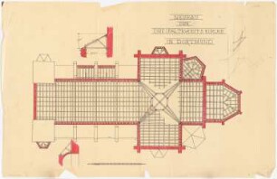 Dreifaltigkeitskirche (mit Pfarrhaus), Dortmund: Aufsicht der Dachkonstruktion (1:100)