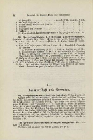 III. Landwirtschaft und Gartenbau