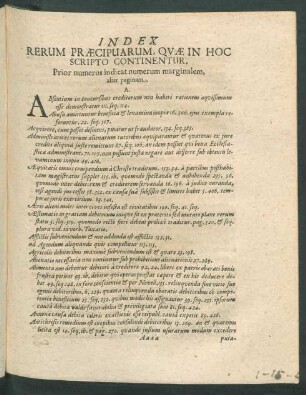 Index Rerum Praecipuarum, Quae In Hoc Scripto Continentur.