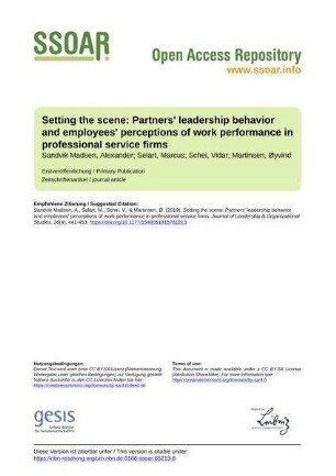 Setting the scene: Partners' leadership behavior and employees' perceptions of work performance in professional service firms