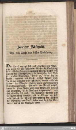 Zweiter Abschnitt. Von dem Torfe und dessen Verkohlung