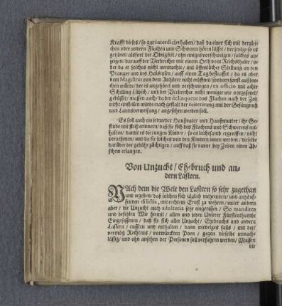Von Unzucht / Ehebruch und andern Lastern.