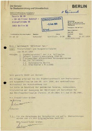 Chronologische Dokumentation:               Bürgerbeteiligung Görlitzer Park, Juli bis Dezember 1984