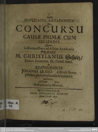 Disputatio metaphysica de concursu causae primae cum secundis