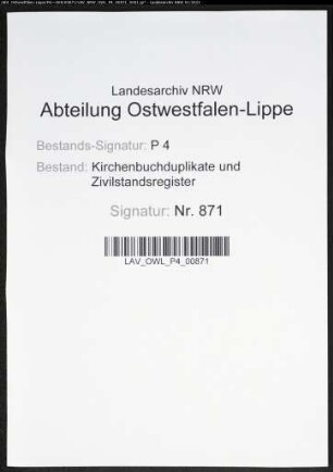 Kirchenbuchduplikate der katholischen Gemeinde (G 1872). (Gemeinde: Bochum, katholische Gemeinde Stadt und Land (getrennt))