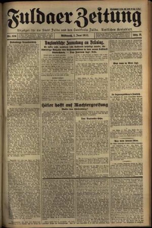 Erste Ausgabe vom Mittwoch, den 01. Juni 1932.