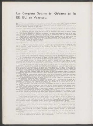 Las Conquistas Sociales del Gobierno de los EE. UU. de Venezuela