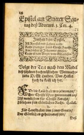 Epistel am Dritten Sontag deß Advents.