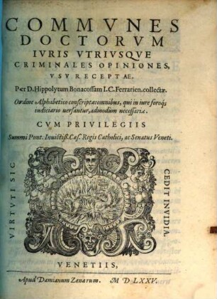 Communes doctorum iuris utriusque criminales opiniones usu receptae