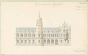 Erker an einem Landschloss Monatskonkurrenz Februar 1853: Aufriss Vorderansicht des Schlosses; Maßstabsleiste