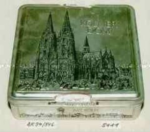 Blechdose für 400 Gramm Pralinen "STOLLWERCK KÖLNER DOM" (Abbildung des Kölner Domes in Reliefform)