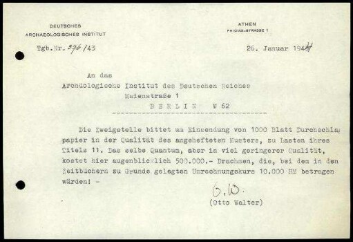 O. Walter an DAI Zentrale
