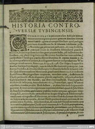 [Pars I.] Historia Controversiae Tybingenis