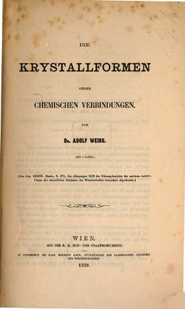 Die Krystallformen einiger chemischen Verbindungen