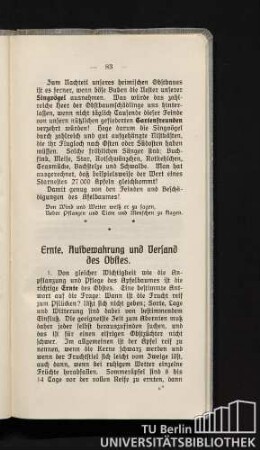 Ernte, Aufbewahrung und Versand des Obstes.