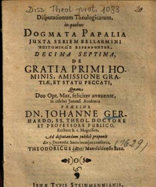De Gratia Primi Hominis, Amissione Gratiae, Et Statu Peccati