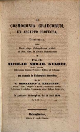 De cosmogonia Graecorum ex Aegypto profecta : dissertatio