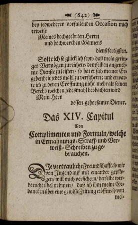 Das XIV. Capitul ... /welche in Ermahnungs-Straff-und Verweiß-Schreiben zu gebrauchen.