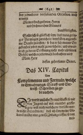 Das XIV. Capitul ... /welche in Ermahnungs-Straff-und Verweiß-Schreiben zu gebrauchen.