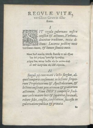 Regulae Vitae, versibus Graecis illustratae.