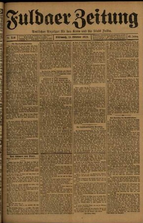 Erste Ausgabe vom Mittwoch, den 13. Oktober 1920.