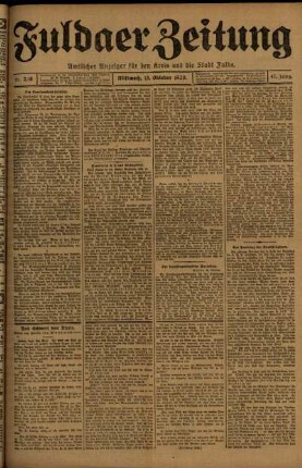 Erste Ausgabe vom Mittwoch, den 13. Oktober 1920.