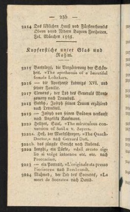 Kupferstiche unter Glas und Rahm