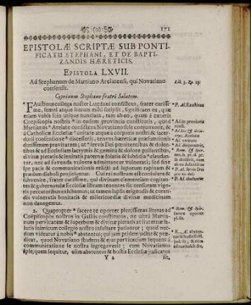 Epistolæ Scriptæ Sub Pontificatu Stephani, Et De Baptizandis Hæreticis. Epistola LXVII. - Epistola LXXVI.