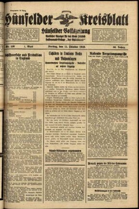Erste Ausgabe vom Freitag, den 11. Oktober 1940.