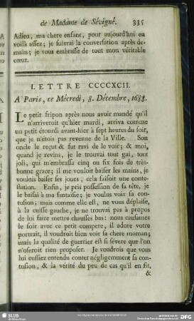 Lettre CCCCXCII. A Paris, ce Mécredi, 8. Décembre, 1688
