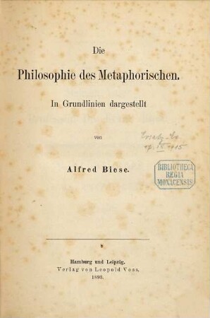 Die Philosophie des Metaphorischen : In Grundlinien dargestellt
