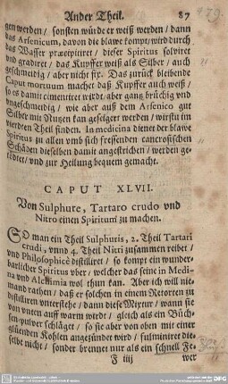 CAPUT XLVII. Von Sulphure, Tartaro crudo und Nitro einen Spiritum zu machen.