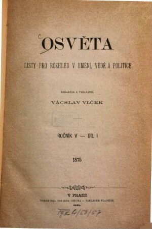 Osvěta : listy pro rozhled v uměni, vědě a politice. 5, 5. 1875