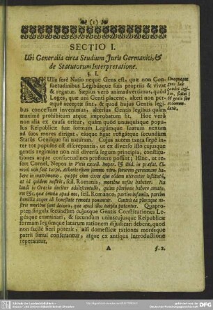 Sectio I. Ubi Generalia circa Studium Iuris Germanici, & de Statutorum Interpretatione