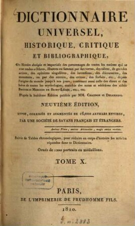 Dictionnaire universel, historique, critique et bibliographique ... : Suivie de tables chronologiques ... ; ornée de 1.200 portraits en médaillons, 10. Leak. - Malf