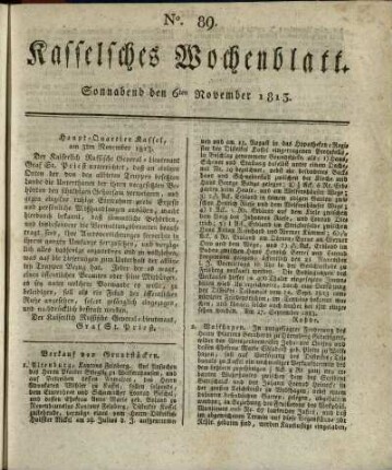 No. 89, Sonnabend den 6ten November 1813