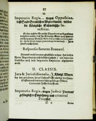 II. Classis. Jura & Jurisdictionalia, J. Königl. Maytt. bey den gewesenen/ so wohl Hohen Stifft/ als bey den Unter-Stifftern und bey denen dahin gehörigen Plätzen Curien und Hoffen betreffendt.