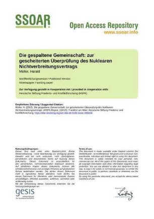 Die gespaltene Gemeinschaft: zur gescheiterten Überprüfung des Nuklearen Nichtverbreitungsvertrags