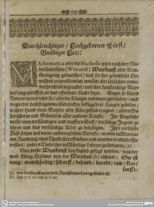 Durchleuchtiger/ Hochgeborner Fürst/ Gnädiger Herr: