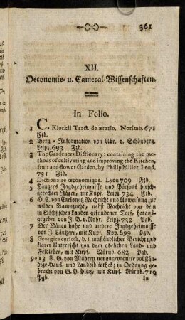 361-376, XII. Oeconomie= u. Cameral=Wissenschaften