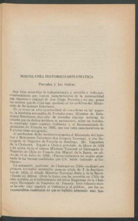 Miscelánea histórico-diplomática - portales y las visitas