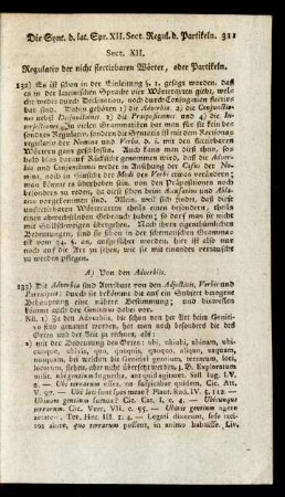 Sect. XII. Regulativ der nicht flectirbaren Wörter, oder Partikeln.