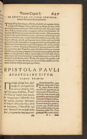 In Epistolam Ad Titum Argumentum
