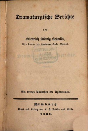 Dramaturgische Berichte, 3