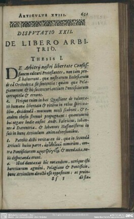 Disputatio XXII. De Libero Arbitrio